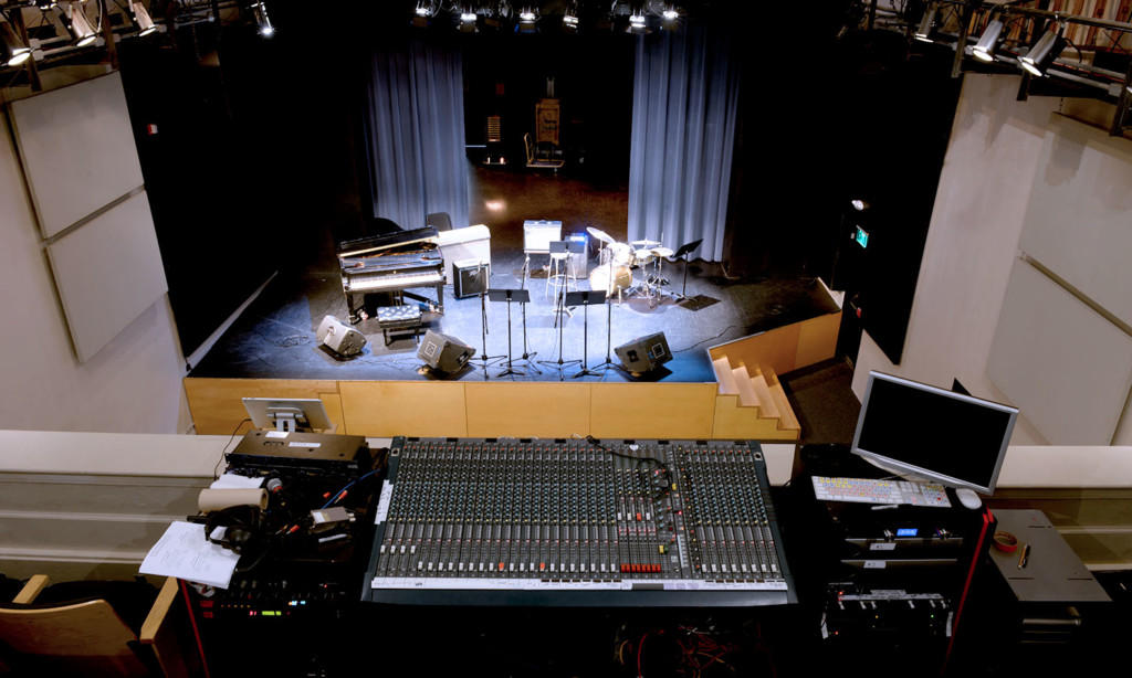 Poncho Concert Hall view of stage from balcony and mixer