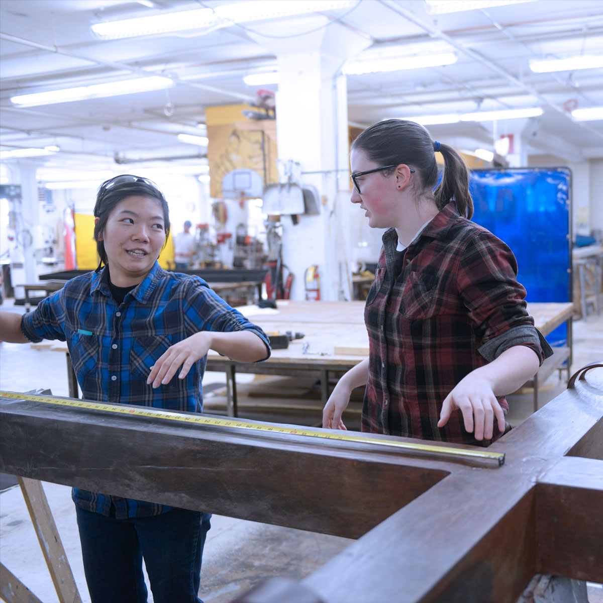 students in scene shop