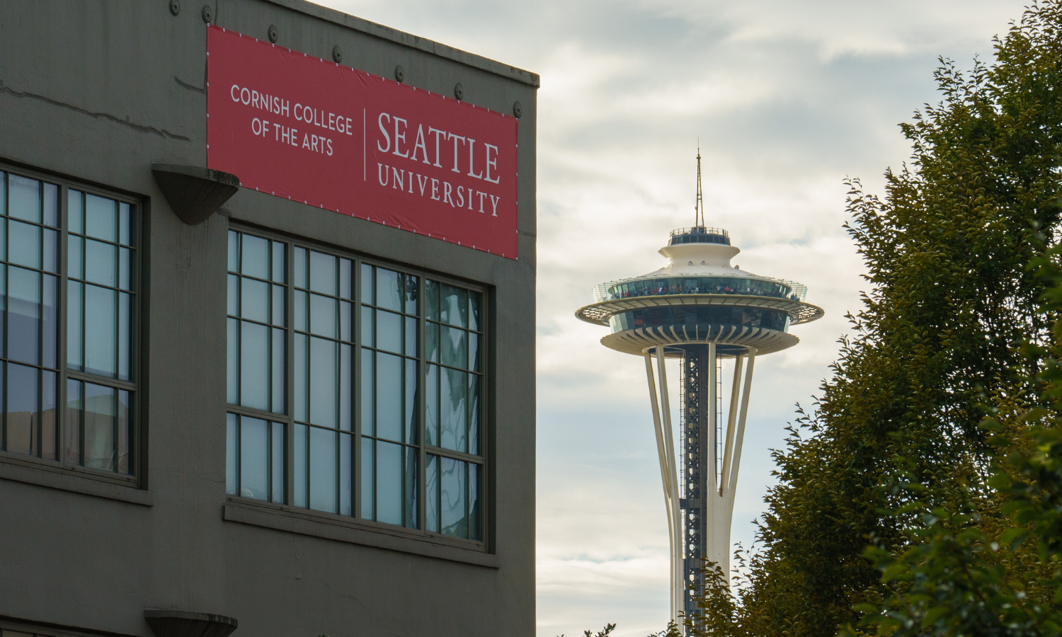 Photo of Cornish College of the Arts at Seattle University with the Space Needle in the background