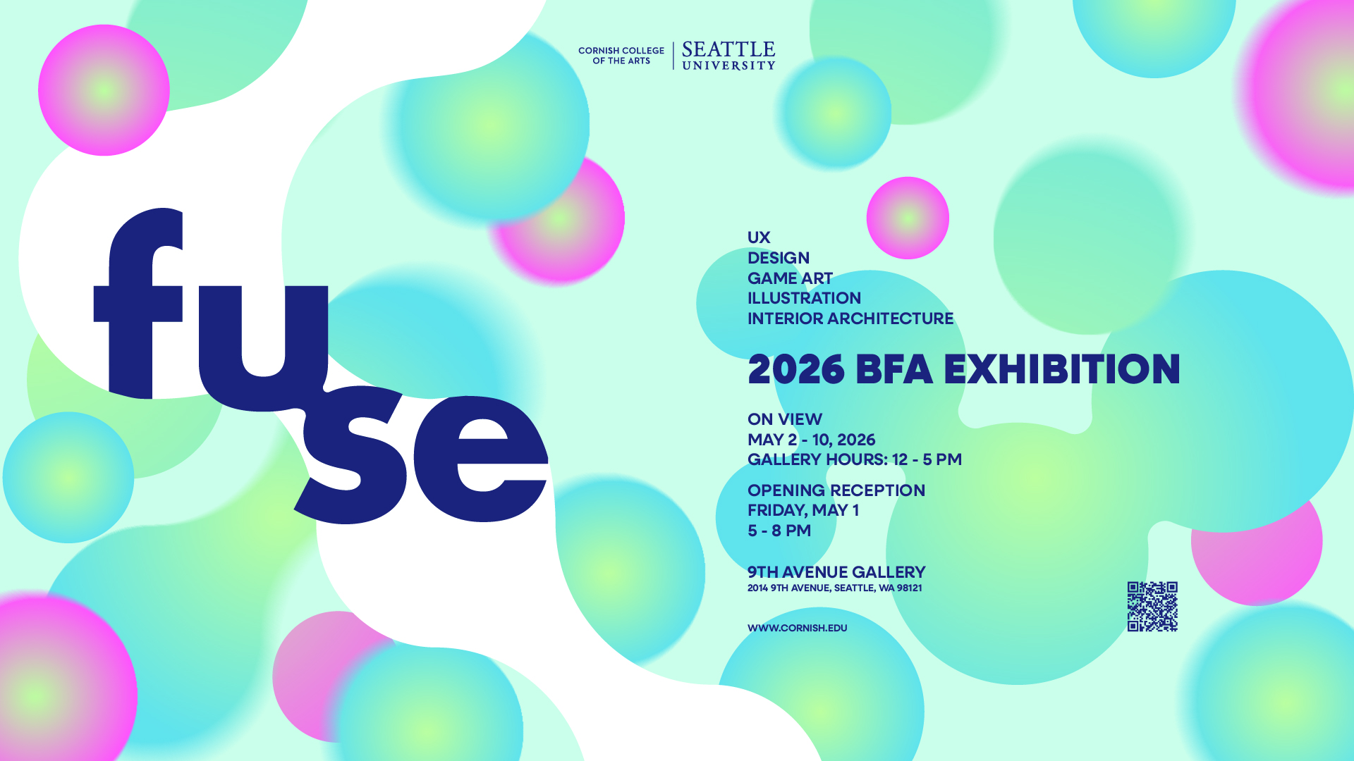 Fuse 2026 BFA exhibition horizontal poster with exhibition information.