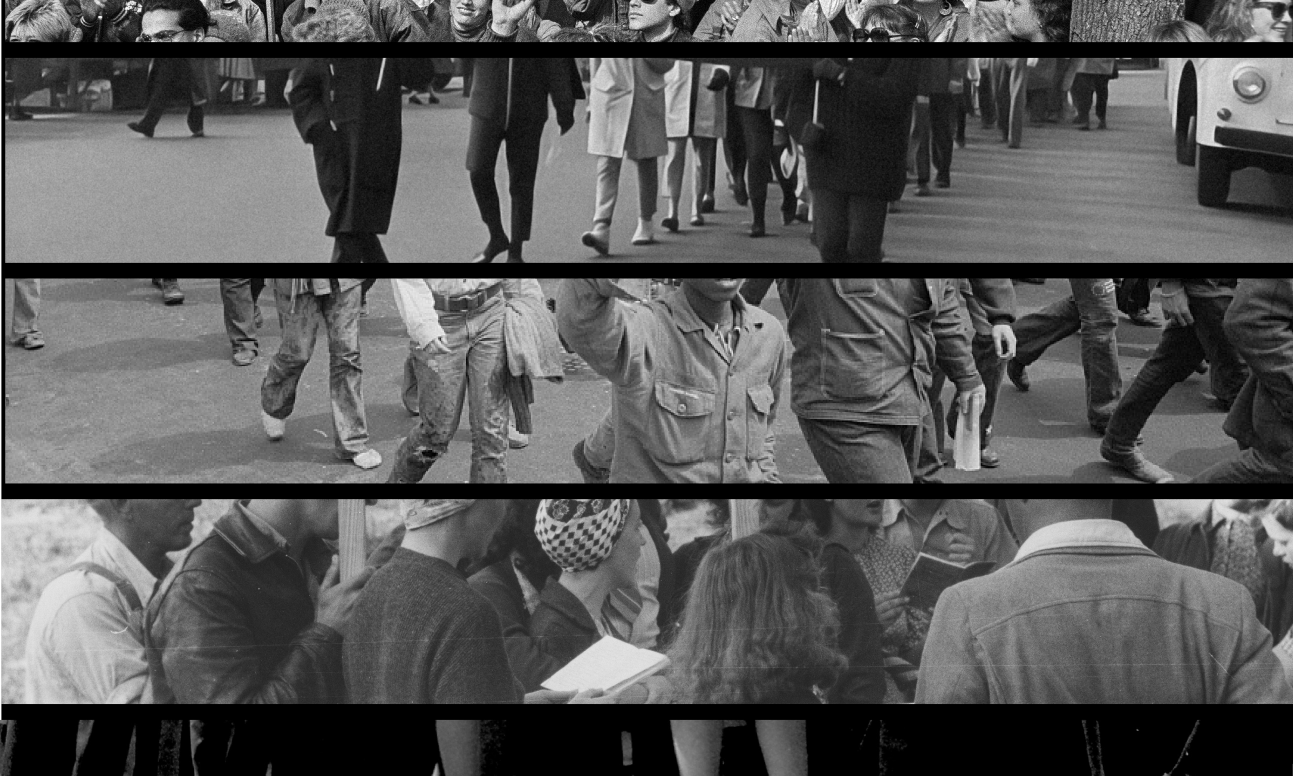 Black and white images like a film strips laid on top of each other.
